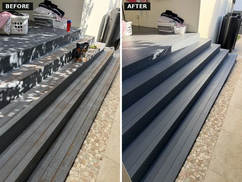 Timber deck and stairs restoration before and after, Hills District